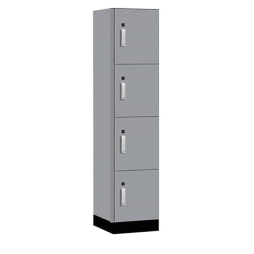 Salsbury 18 Wide Premier Wood Locker-Four Tier-1 Wide-6 Feet High-18” Deep-Winter Fog-Silver Electronic Locks