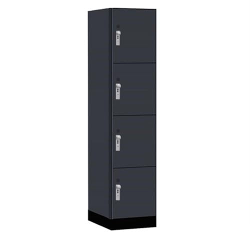 Salsbury 18 Wide Premier Wood Locker-Four Tier-1 Wide-6 Feet High-21” Deep-Carbon Mesh-Silver Hasps
