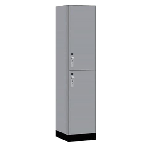Salsbury 18 Wide Premier Wood Locker-Double Tier-1 Wide-6 Feet High-18” Deep-Winter Fog-Silver Hasps