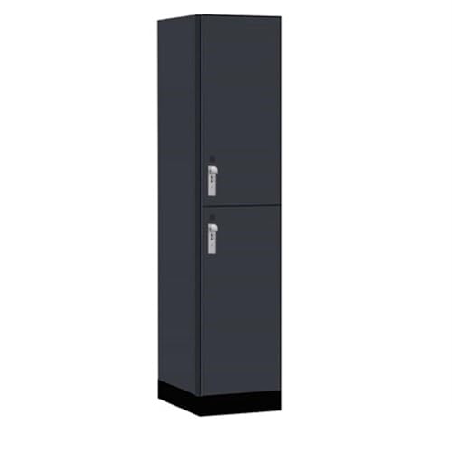 Salsbury 18 Wide Premier Wood Locker-Double Tier-1 Wide-6 Feet High-21” Deep-Carbon Mesh-Silver Hasps