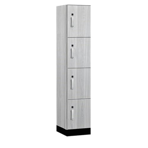 Salsbury 15 Wide Premier Wood Locker-Four Tier-1 Wide-6 Feet High-18” Deep-Silver Teak-Silver Electronic Locks