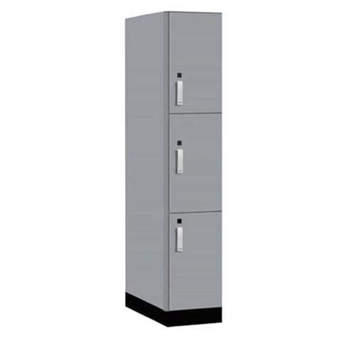 Salsbury 15 Wide Premier Wood Locker-Triple Tier-1 Wide-6 Feet High-24” Deep-Winter Fog-Silver Electronic Locks