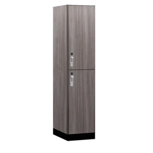 Salsbury 18 Wide Premier Wood Locker-Double Tier-1 Wide-6 Feet High-21” Deep-Skyline Walnut-Silver Hasps