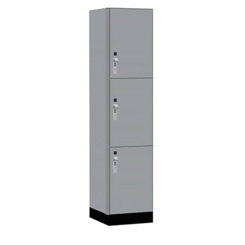 Salsbury 18 Wide Premier Wood Locker-Triple Tier-1 Wide-6 Feet High-18” Deep-Winter Fog-Silver Hasps