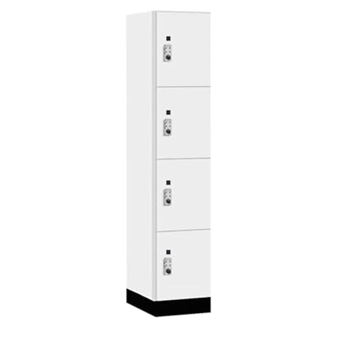 Salsbury 15 Wide Premier Wood Locker-Four Tier-1 Wide-6 Feet High-21” Deep-Arctic White-Silver Resettable Combination Locks