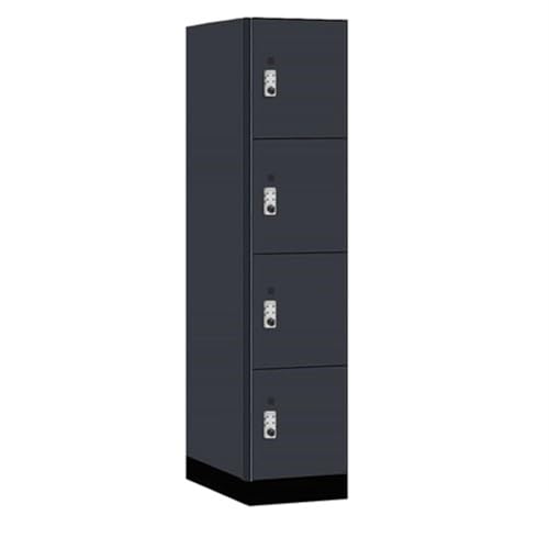 Salsbury 18 Wide Premier Wood Locker-Four Tier-1 Wide-6 Feet High-24” Deep-Carbon Mesh-Silver Resettable Combination Locks