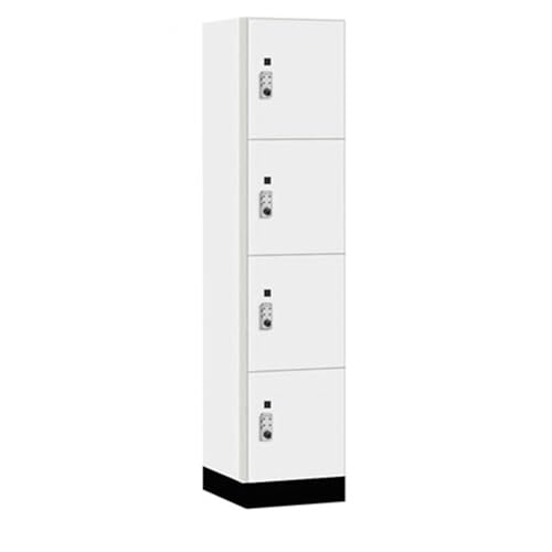 Salsbury 18 Wide Premier Wood Locker-Four Tier-1 Wide-6 Feet High-18” Deep-Arctic White-Silver Resettable Combination Locks