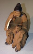 Ceramaic Figurine Woman & Child Sitting On A Bench
