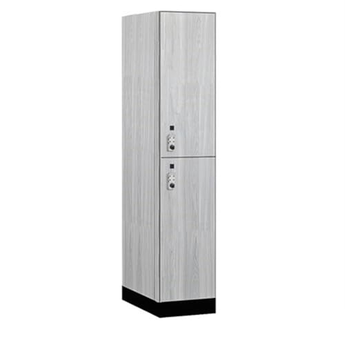 Salsbury 15 Wide Premier Wood Locker-Double Tier-1 Wide-6 Feet High-24” Deep-Silver Teak-Silver Resettable Combination Locks