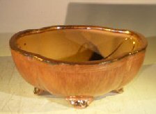 Aztec Orange Ceramic Bonsai Pot - Oval Lotus Shaped Professional Series 8.0 x 7.25 x 3.5