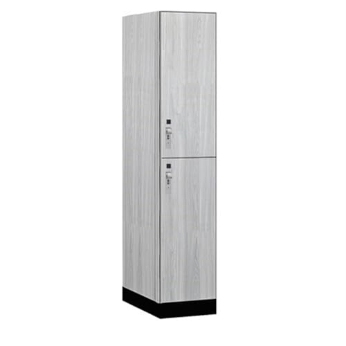 Salsbury 15 Wide Premier Wood Locker-Double Tier-1 Wide-6 Feet High-24” Deep-Silver Teak-Silver Hasps