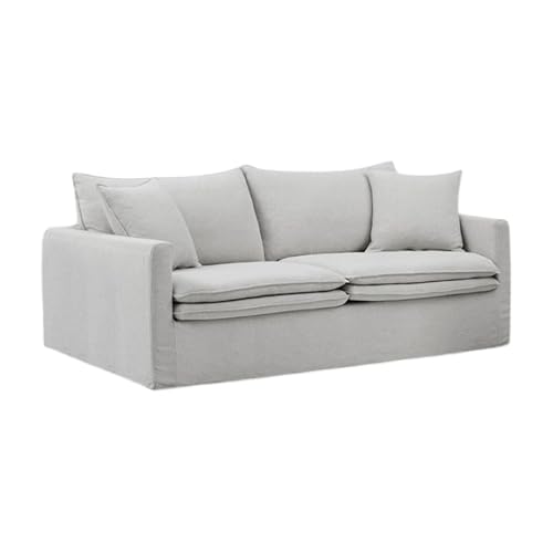 Rutu Sofa, 2 Accent Pillows, Light Gray Padded Linen, 84 Inch