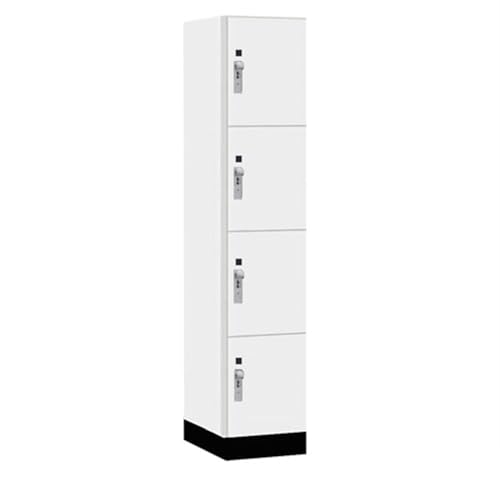 Salsbury 15 Wide Premier Wood Locker-Four Tier-1 Wide-6 Feet High-21” Deep-Arctic White-Silver Hasps