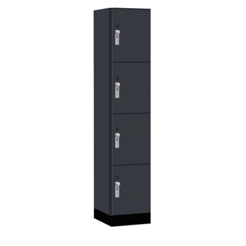 Salsbury 15 Wide Premier Wood Locker-Four Tier-1 Wide-6 Feet High-18” Deep-Carbon Mesh-Silver Hasps