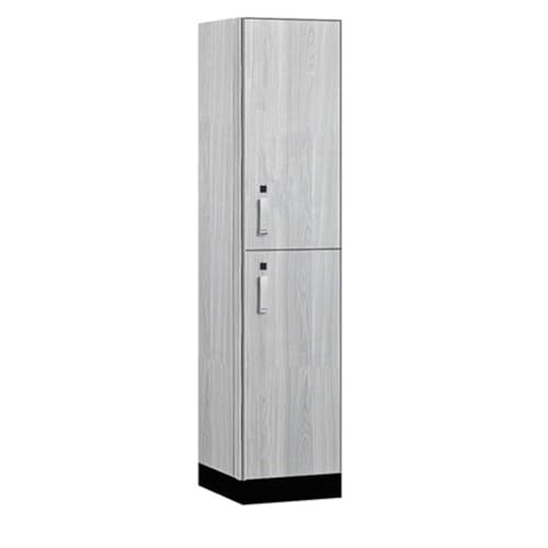 Salsbury 18 Wide Premier Wood Locker-Double Tier-1 Wide-6 Feet High-18” Deep-Silver Teak-Silver Electronic Locks