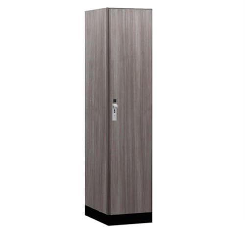 Salsbury 18 Wide Premier Wood Locker-Single Tier-1 Wide-6 Feet High-21” Deep-Skyline Walnut-Silver Hasps