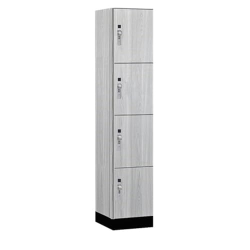 Salsbury 15 Wide Premier Wood Locker-Four Tier-1 Wide-6 Feet High-18” Deep-Silver Teak-Silver Hasps