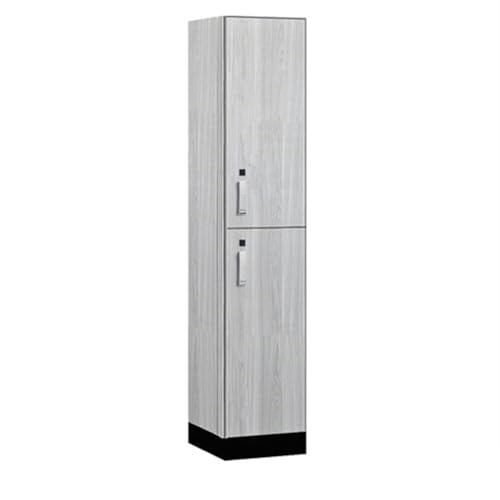Salsbury 15 Wide Premier Wood Locker-Double Tier-1 Wide-6 Feet High-18” Deep-Silver Teak-Silver Electronic Locks