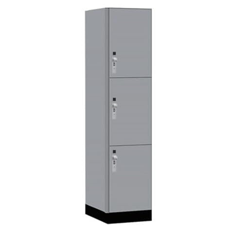 Salsbury 18 Wide Premier Wood Locker-Triple Tier-1 Wide-6 Feet High-21” Deep-Winter Fog-Silver Hasps