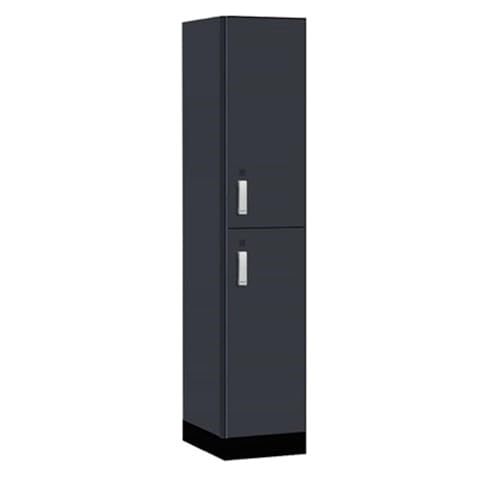 Salsbury 15 Wide Premier Wood Locker-Double Tier-1 Wide-6 Feet High-21” Deep-Carbon Mesh-Silver Electronic Locks