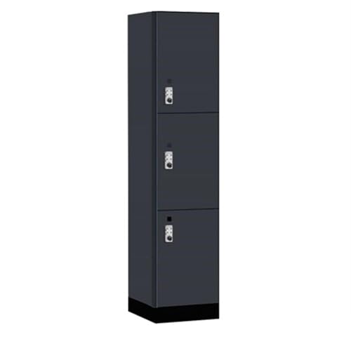 Salsbury 18 Wide Premier Wood Locker-Triple Tier-1 Wide-6 Feet High-18” Deep-Carbon Mesh-Silver Resettable Combination Locks