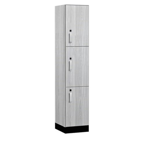 Salsbury 15 Wide Premier Wood Locker-Triple Tier-1 Wide-6 Feet High-18” Deep-Silver Teak-Silver Electronic Locks