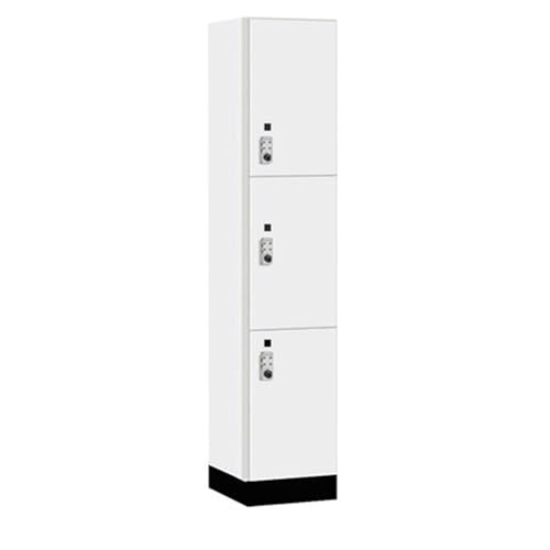 Salsbury 15 Wide Premier Wood Locker-Triple Tier-1 Wide-6 Feet High-18” Deep-Arctic White-Silver Resettable Combination Locks
