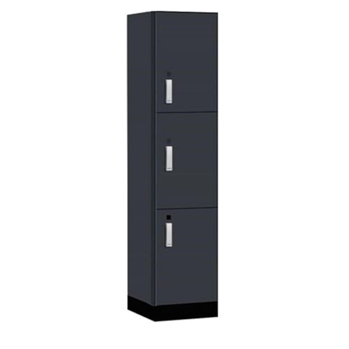 Salsbury 18 Wide Premier Wood Locker-Triple Tier-1 Wide-6 Feet High-18” Deep-Carbon Mesh-Silver Electronic Locks