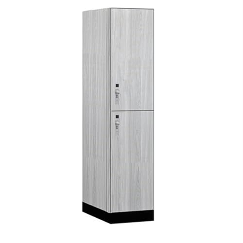 Salsbury 18 Wide Premier Wood Locker-Double Tier-1 Wide-6 Feet High-24” Deep-Silver Teak-Silver Hasps