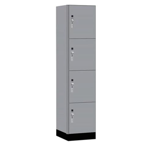 Salsbury 18 Wide Premier Wood Locker-Four Tier-1 Wide-6 Feet High-18” Deep-Winter Fog-Silver Hasps