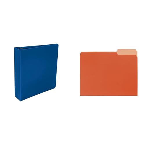 Casafoyer Polypropylene D-Ring Binder, 2 Inches, Blue & Mediumweight Stock 1/3 Cut 2-Tone Reversible File Folder, Orange - Combo Kit for Organized Office or School Use
