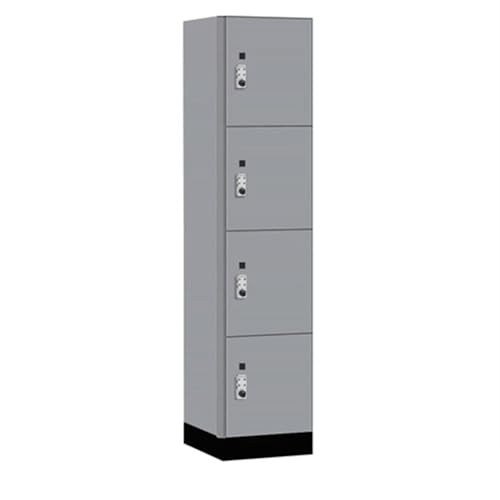 Salsbury 18 Wide Premier Wood Locker-Four Tier-1 Wide-6 Feet High-18” Deep-Winter Fog-Silver Resettable Combination Locks