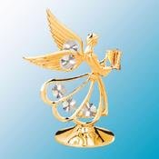 Gold Plated Angel on Stand with Clear Austrian Crystals