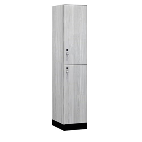 Salsbury 15 Wide Premier Wood Locker-Double Tier-1 Wide-6 Feet High-21” Deep-Silver Teak-Silver Hasps