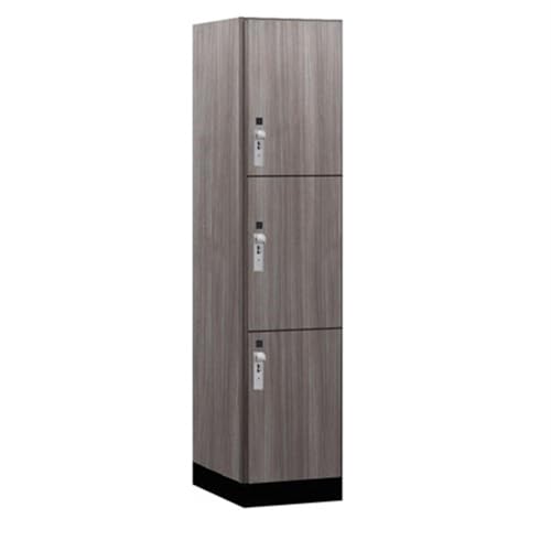 Salsbury 18 Wide Premier Wood Locker-Triple Tier-1 Wide-6 Feet High-21” Deep-Skyline Walnut-Silver Hasps