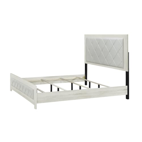 Joho King Size Bed, Luxury Beige Diamond Button Tufted Upholstery