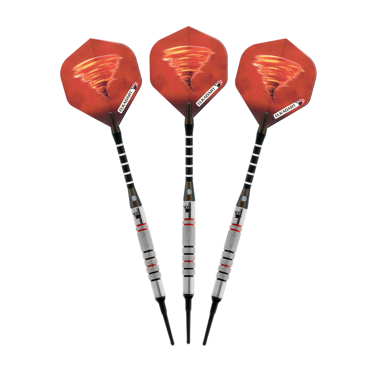 Elkadart Tornado Tungsten Soft Tip Dart Set 3 Red And 4 Black Rings 18 Grams