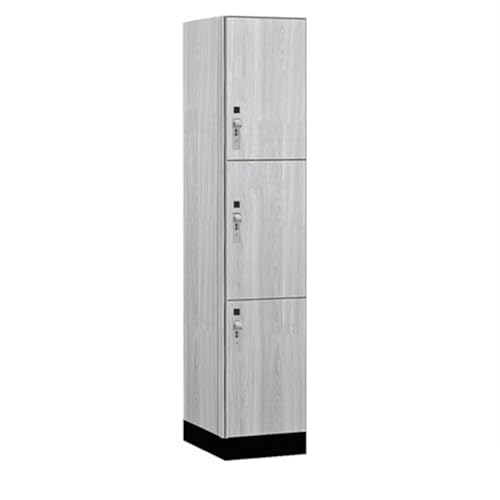 Salsbury 15 Wide Premier Wood Locker-Triple Tier-1 Wide-6 Feet High-21” Deep-Silver Teak-Silver Hasps