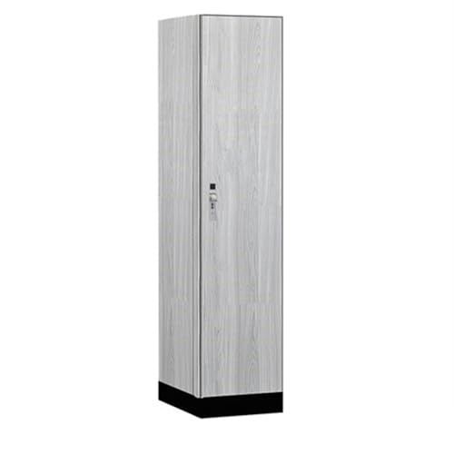 Salsbury 18 Wide Premier Wood Locker-Single Tier-1 Wide-6 Feet High-21” Deep-Silver Teak-Silver Hasps