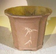 Unglazed Round Cascade Bonsai Pot with Floral Etching<br><i>10 x 10 x 8.0</i>
