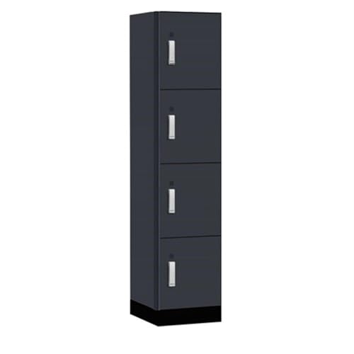 Salsbury 18 Wide Premier Wood Locker-Four Tier-1 Wide-6 Feet High-18” Deep-Carbon Mesh-Silver Electronic Locks