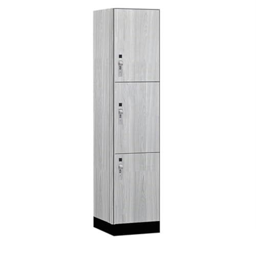 Salsbury 18 Wide Premier Wood Locker-Triple Tier-1 Wide-6 Feet High-18” Deep-Silver Teak-Silver Hasps