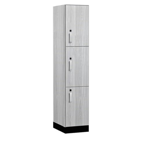 Salsbury 15 Wide Premier Wood Locker-Triple Tier-1 Wide-6 Feet High-21” Deep-Silver Teak-Silver Electronic Locks