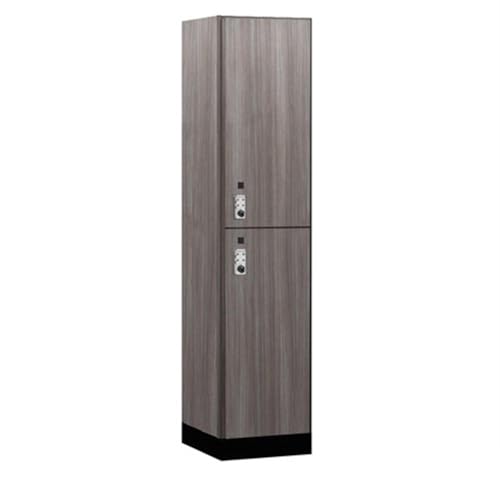 Salsbury 18 Wide Premier Wood Locker-Double Tier-1 Wide-6 Feet High-18” Deep-Skyline Walnut-Silver Resettable Combination Locks