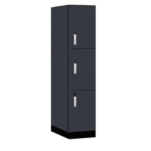 Salsbury 18 Wide Premier Wood Locker-Triple Tier-1 Wide-6 Feet High-24” Deep-Carbon Mesh-Silver Electronic Locks