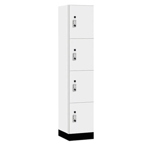 Salsbury 15 Wide Premier Wood Locker-Four Tier-1 Wide-6 Feet High-18” Deep-Arctic White-Silver Resettable Combination Locks