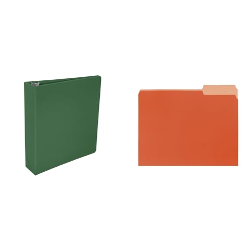Casafoyer Polypropylene Round Ring Binder 2 in Green & Mediumweight Stock 1/3 Cut 2-Tone File Folder Combo Kit for Organized Office and School Use