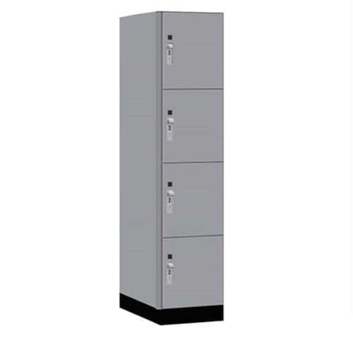 Salsbury 18 Wide Premier Wood Locker-Four Tier-1 Wide-6 Feet High-24” Deep-Winter Fog-Silver Hasps
