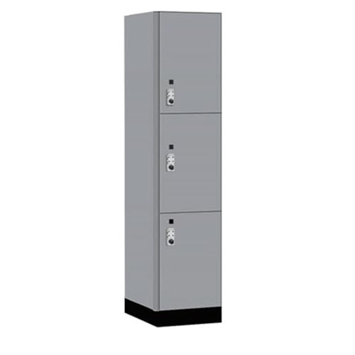 Salsbury 18 Wide Premier Wood Locker-Triple Tier-1 Wide-6 Feet High-21” Deep-Winter Fog-Silver Resettable Combination Locks