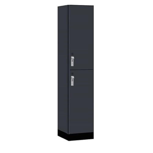 Salsbury 15 Wide Premier Wood Locker-Double Tier-1 Wide-6 Feet High-18” Deep-Carbon Mesh-Silver Hasps